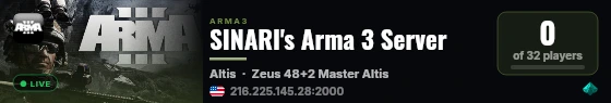 SINARI's Arma 3 Server live status badge