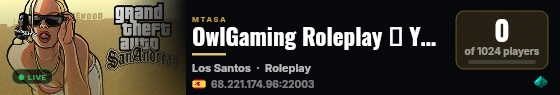 OwlGaming Roleplay ♦ Your World. Your Imagination. ♦ owlgaming.net live status badge