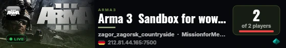 Arma 3  Sandbox for wowo, Rusty, Kachi and other rapists live status badge