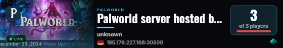 Palworld server hosted by G-Portal live status badge