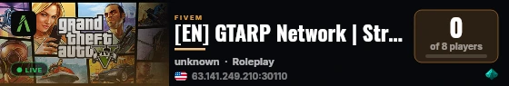 [EN] GTARP Network | Strict text-only Roleplay live status badge