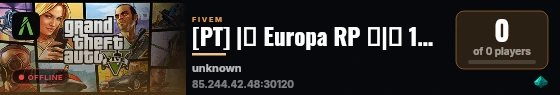 [PT] |🔰 Europa RP 🔰|💶 100k Iniciais 💶|☠️ Orgs Ilegais ☠️|👮 Orgs Legais 👮|🚗  Carros Reais 🚗 |⚠️ Rp Sério ⚠️|👨‍💻 Staff Ativa 👨‍💻| live status badge