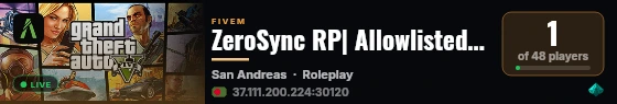 ZeroSync RP| Allowlisted | Streamer Friendly | Balanced Economy | discord.gg/zerosyncgg || Active PD/SWAT/EMS | Crime Updates | AC live status badge