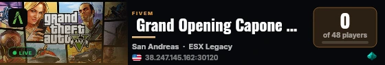  Grand Opening Capone RP Serious 2026 | [IRL RP] live status badge