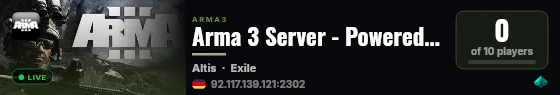 Arma 3 Server - Powered by gameon live status badge