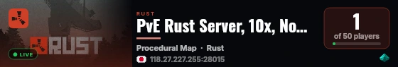 PvE Rust Server, 10x, NoBP, JP live status badge