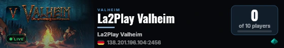 La2Play Valheim live status badge