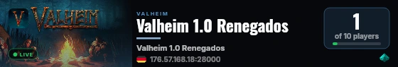 Valheim 1.0 Renegados live status badge
