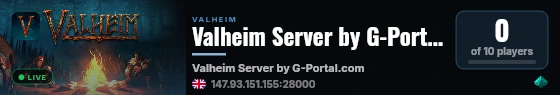 Valheim Server by G-Portal.com live status badge
