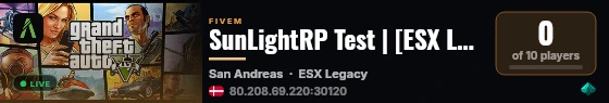 SunLightRP Test | ESX Legacy Server live status badge