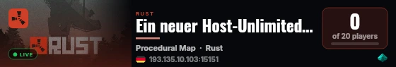 Ein neuer Host-Unlimited.de Rust Server live status badge