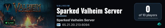 Sparked Valheim Server live status badge