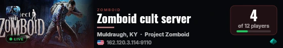 Zomboid cult server live status badge