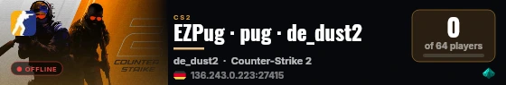 EZPug · pug · de_dust2 live status badge