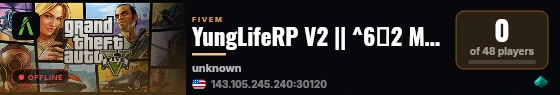 YungLifeRP V2 || ^6🤑2 Million Starting Cash🤑 || ^4💋E-Girl/Streamer Friendly🎥 || ^6🔫Custom Gangs & Turfs💣 || ^4Custom Drugs💊 || ^6💦Custom Cars & Clothes💦 || ^4🚀Very Optimized & Low Dsync/High FPS📈 || ^6discord.gg/ylrp live status badge
