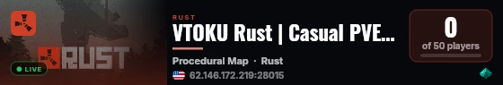 VTOKU Rust | Casual PVE | 3x Gather live status badge