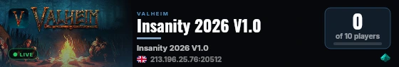 Insanity 2026 V1.0 live status badge