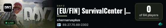[EU/FIN] SurvivalCenter |Chernarus|FPP|dc.gg/survivalcenter live status badge