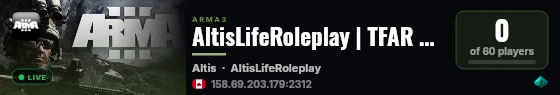 AltisLifeRoleplay | TFAR + CUP + SWAT | 50K Start live status badge