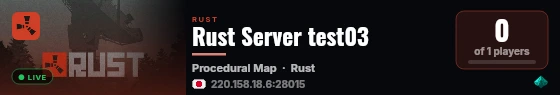Rust Server test03 live status badge