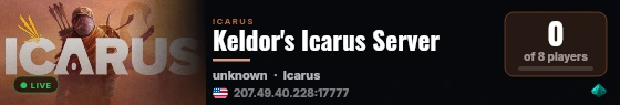 Keldor's Icarus Server live status badge
