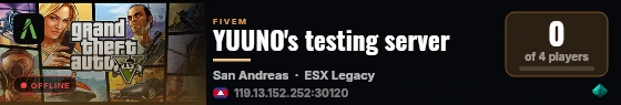 YUUNO's testing server live status badge