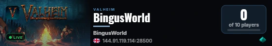 BingusWorld live status badge