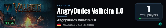 AngryDudes Valheim 1.0 live status badge
