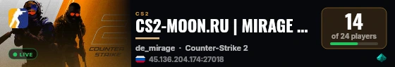CS2-MOON.RU | MIRAGE +BHOP [АНТИЧИТ, СКИНЫ, БАН� live status badge