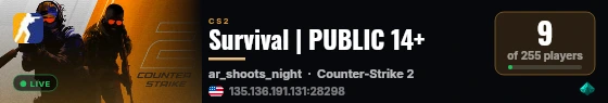 Survival | PUBLIC 14+ live status badge