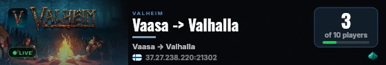 Vaasa -> Valhalla live status badge