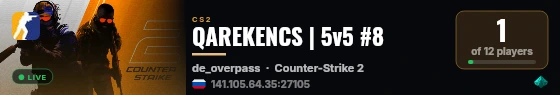 QAREKENCS | 5v5 #8 live status badge
