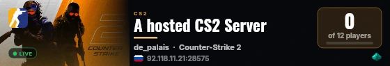 A hosted CS2 Server live status badge