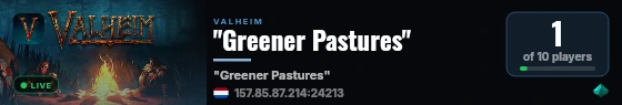 "Greener Pastures" live status badge