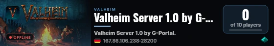 Valheim Server 1.0 by G-Portal.com live status badge