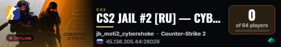 CS2 JAIL #2 [RU] — CYBERSHOKE.NET live status badge