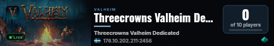 Threecrowns Valheim Dedicated live status badge