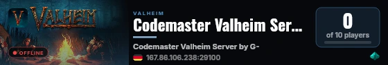 Codemaster Valheim Server by G-Portal.com live status badge