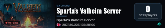 Sparta's Valheim Server live status badge