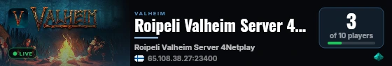 Roipeli Valheim Server 4Netplayers live status badge