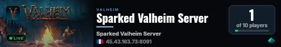 Sparked Valheim Server live status badge