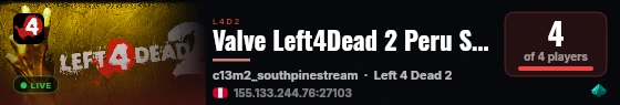 Valve Left4Dead 2 Peru Server (srcds2014-lim1.381.89) live status badge