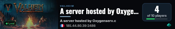 A server hosted by Oxygenserv.com live status badge