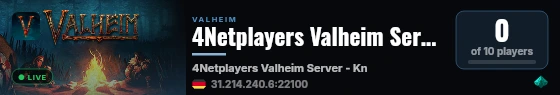 4Netplayers Valheim Server - Kneubels live status badge