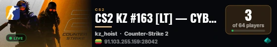 CS2 KZ #163 [LT] — CYBERSHOKE.NET (TIER 4-5 - MEDIUM) live status badge