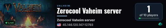 Zerocool Vaheim server live status badge