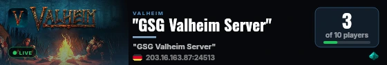 "GSG Valheim Server" live status badge
