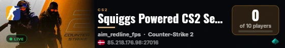 Squiggs Powered CS2 Server live status badge