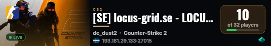 [SE] locus-grid.se - LOCUS ANTICHEAT - FFA Deathmatch - Ranking live status badge