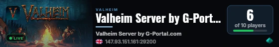 Valheim Server by G-Portal.com live status badge